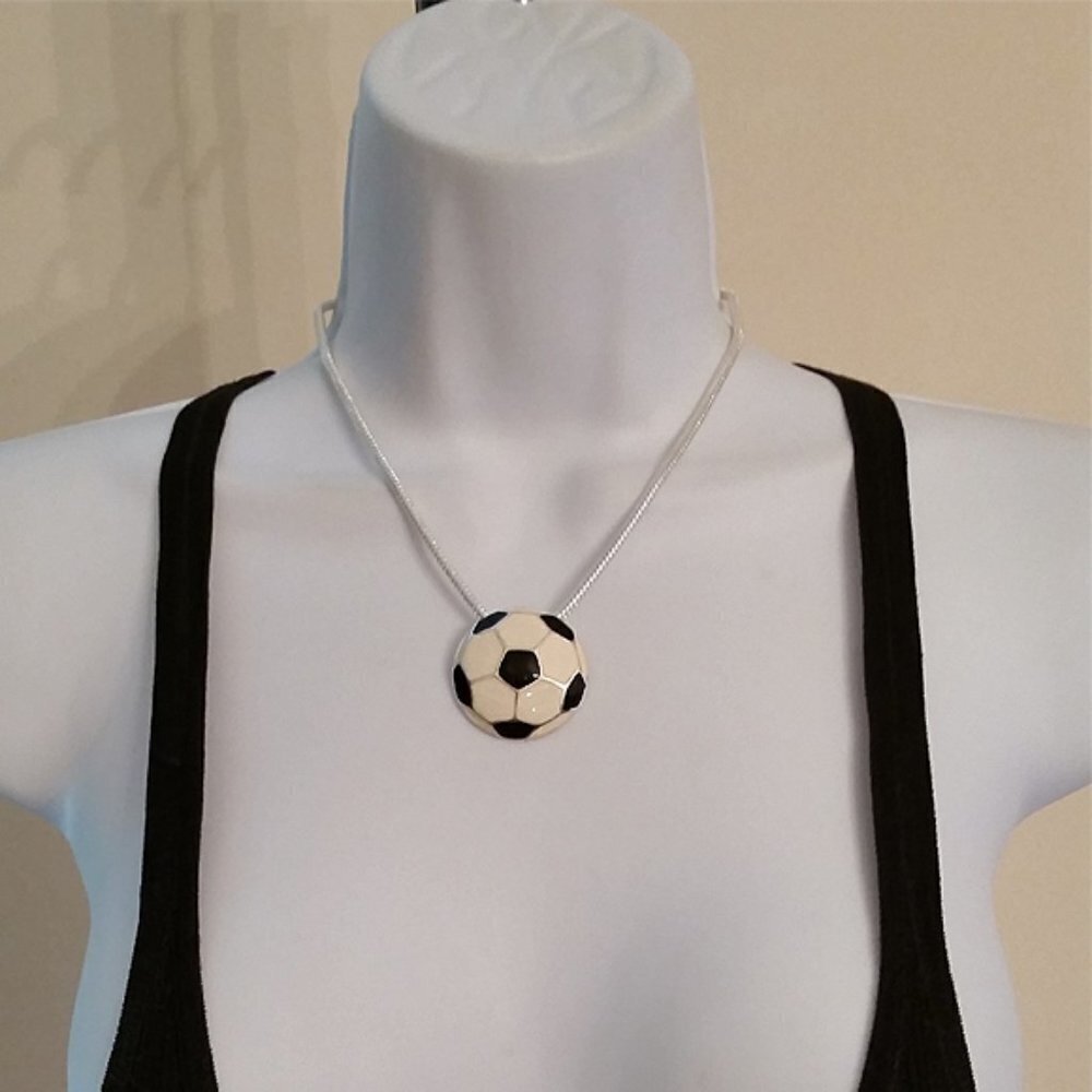 NWT L J soccer ball sport pendant statement chain necklace new